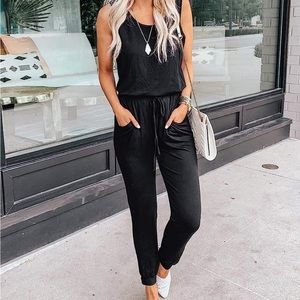Women's Summer Sleeveless Jumpsuit, Drawstring Elastic Waist Romper